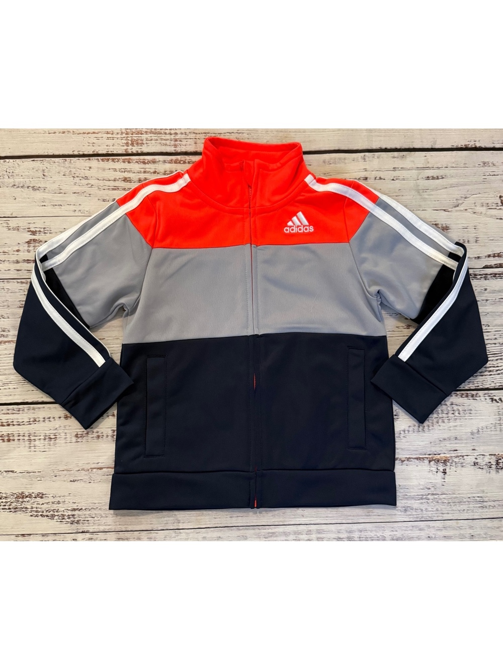 Adidas Boys Orange Navy Gray Full Zip Jacket Athletic 3T [COPY]